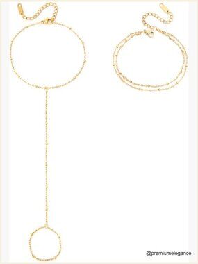 Adjustable Hand Chain Bracelet Set 18K Gold Plated Stainless Steel Stackable